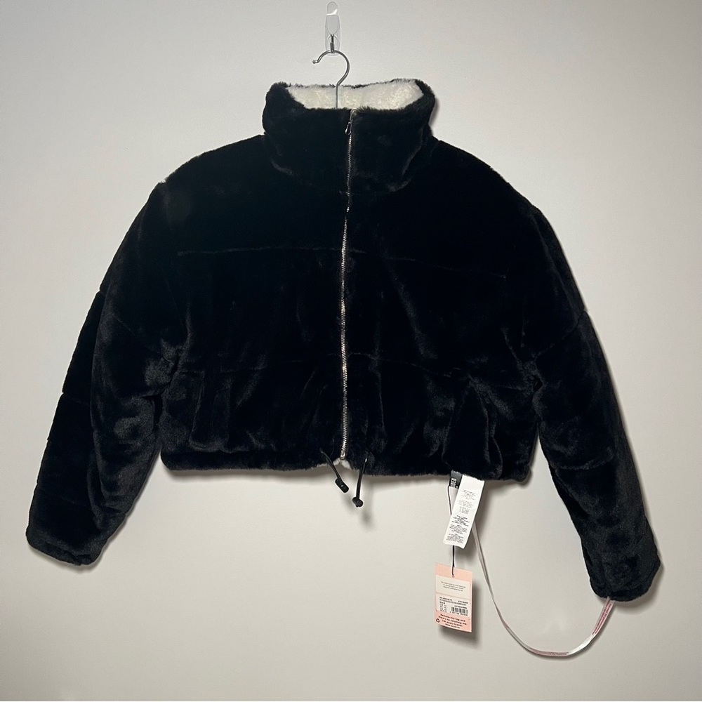 Missguided Petite Reversible Faux Fur Bomber Jacket Size 10